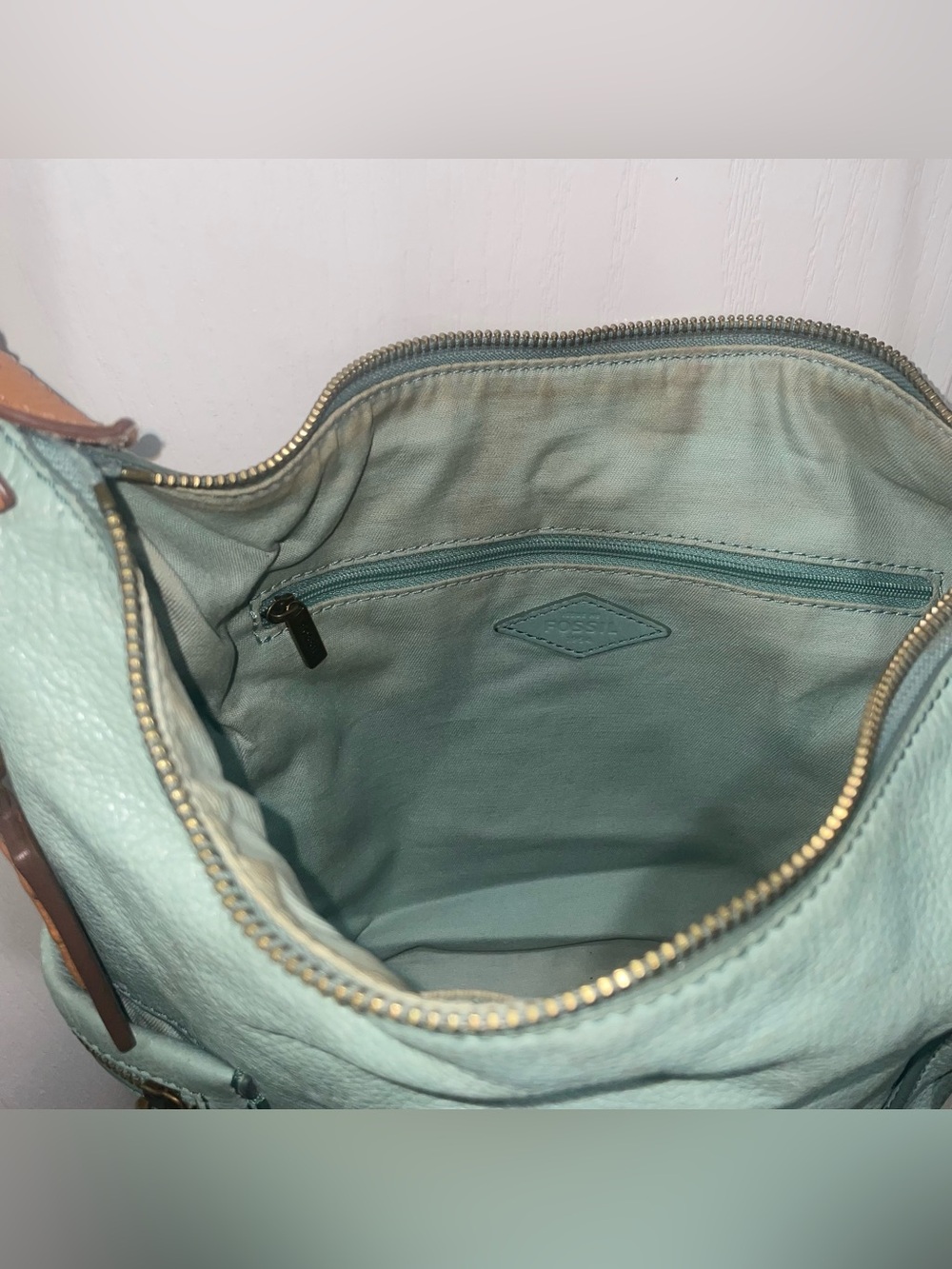 Fossil Leather Sea Green Mint Crossbody Shoulder Bag Boho Tahoe Indie Resortwear - Picture 12 of 16